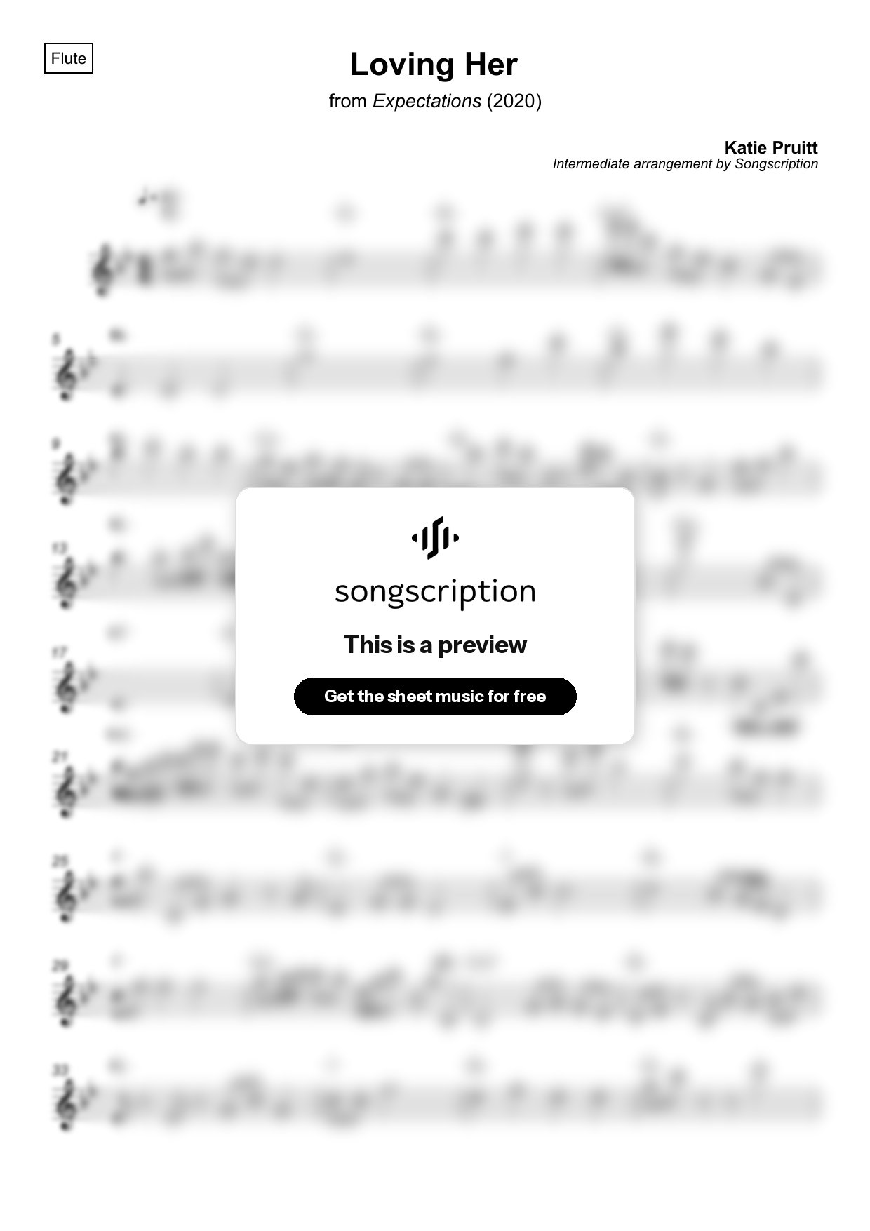 Intermediate Flute Sheet Music for "Loving Her" by Katie Pruitt