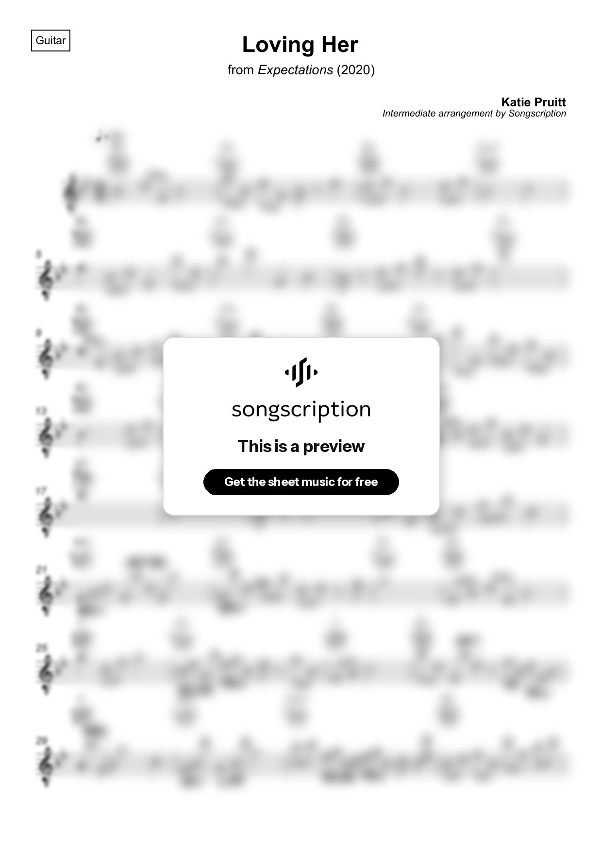 Intermediate Acoustic Guitar Sheet Music for "Loving Her" by Katie Pruitt