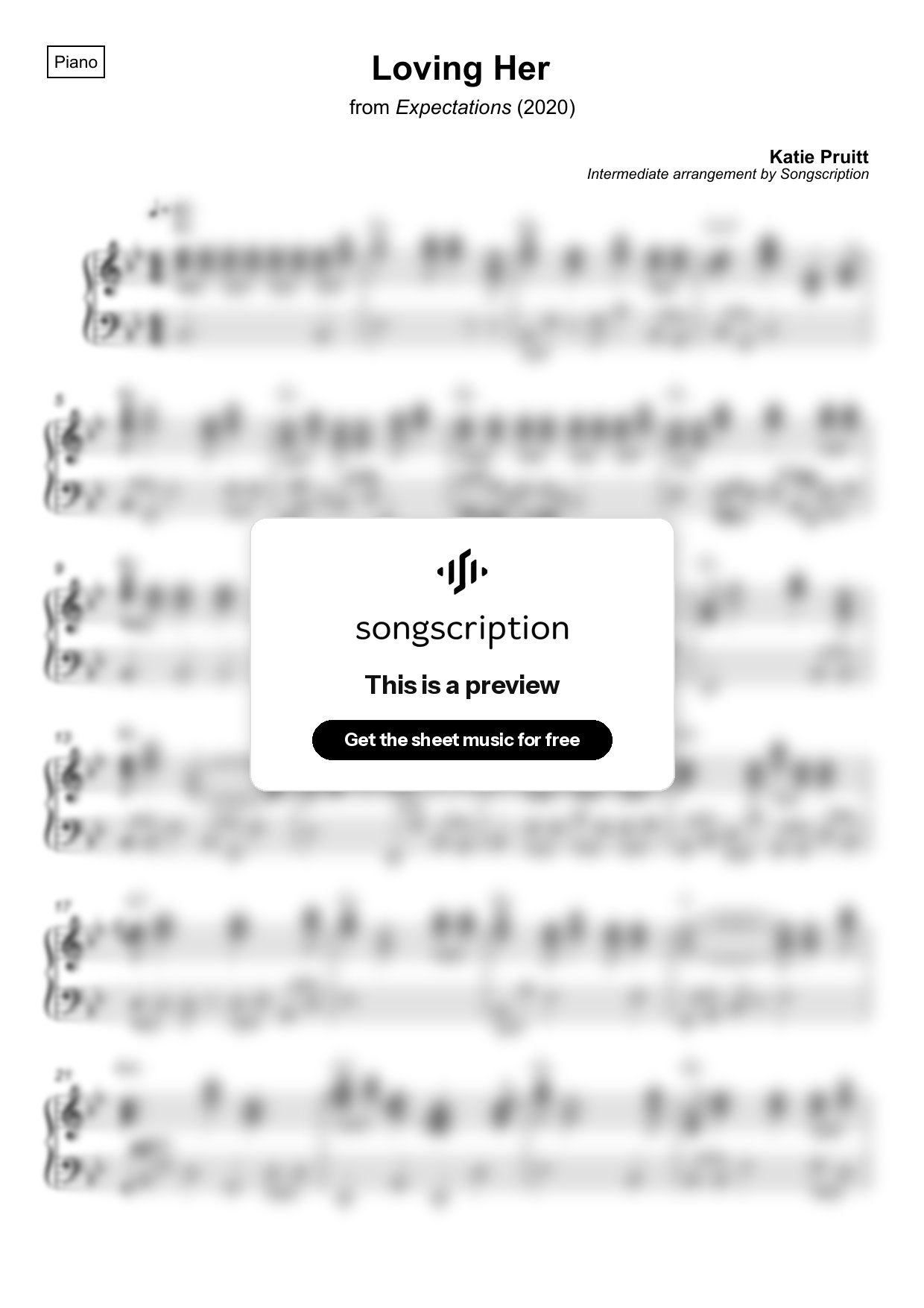 Intermediate Piano Sheet Music for "Loving Her" by Katie Pruitt
