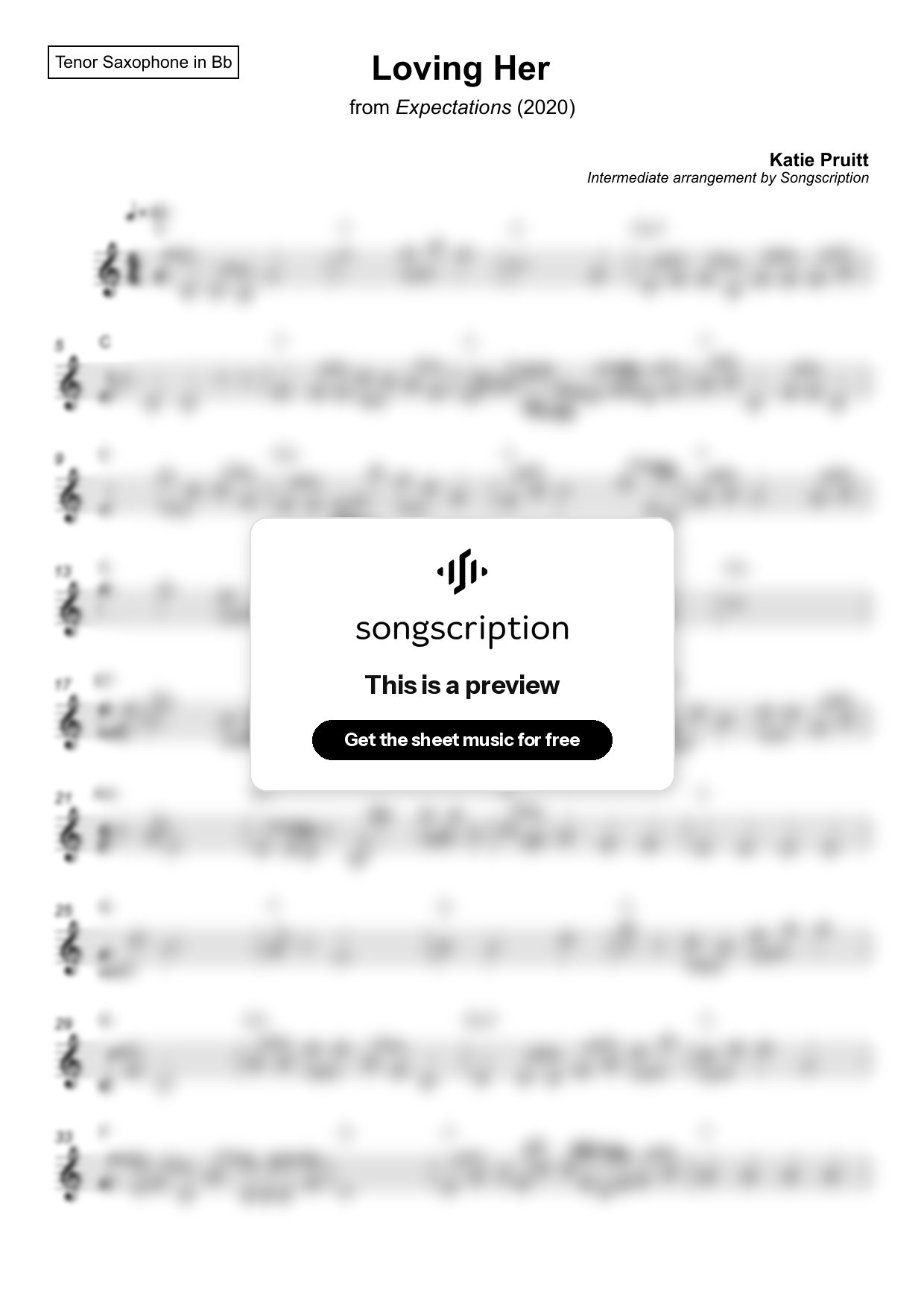 Intermediate Tenor Sax Sheet Music for "Loving Her" by Katie Pruitt