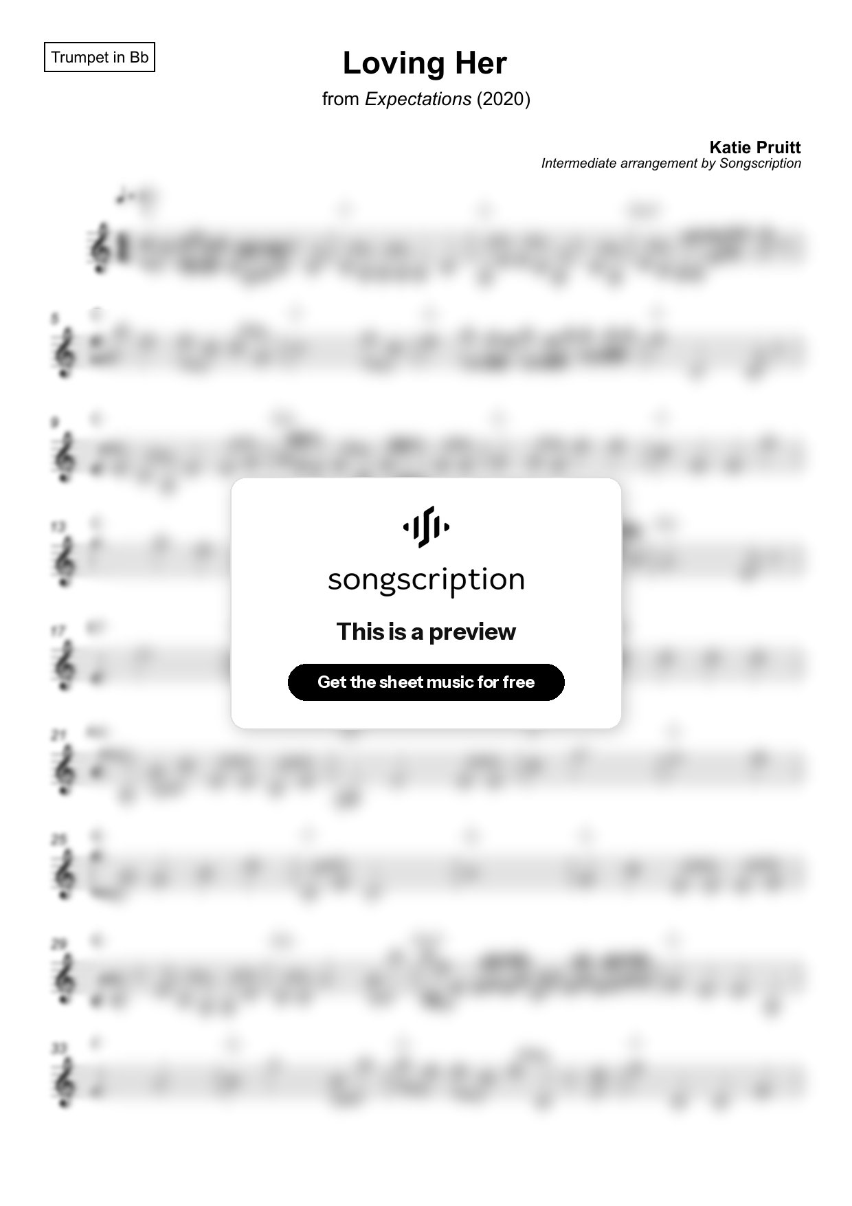 Intermediate Trumpet Sheet Music for "Loving Her" by Katie Pruitt