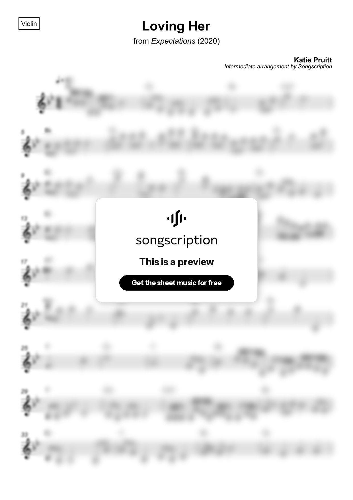 Intermediate Violin Sheet Music for "Loving Her" by Katie Pruitt