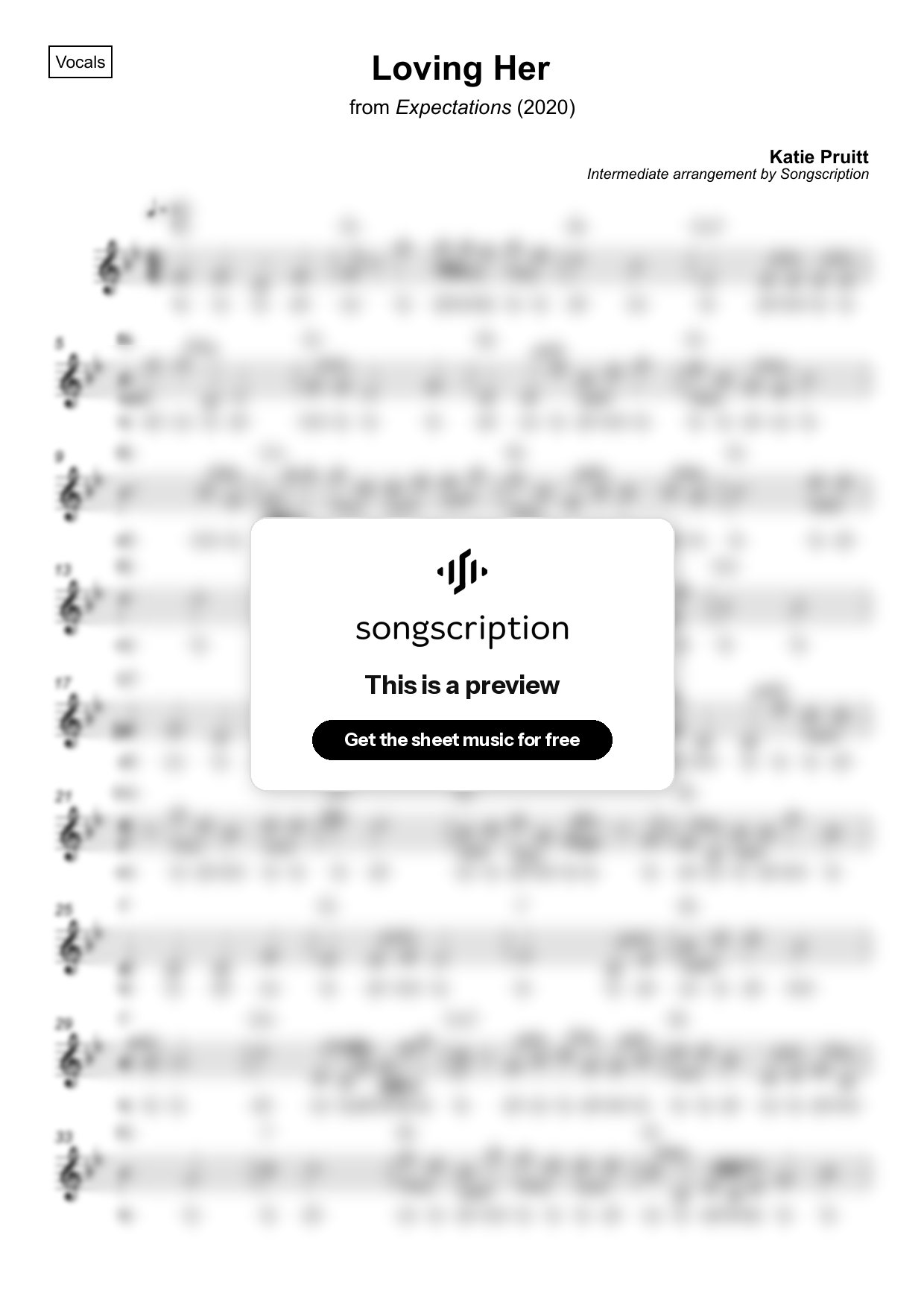 Intermediate Vocals Sheet Music for "Loving Her" by Katie Pruitt