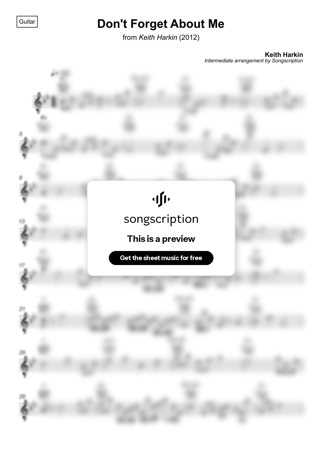 Intermediate Acoustic Guitar Sheet Music for "Don't Forget About Me" by Keith Harkin
