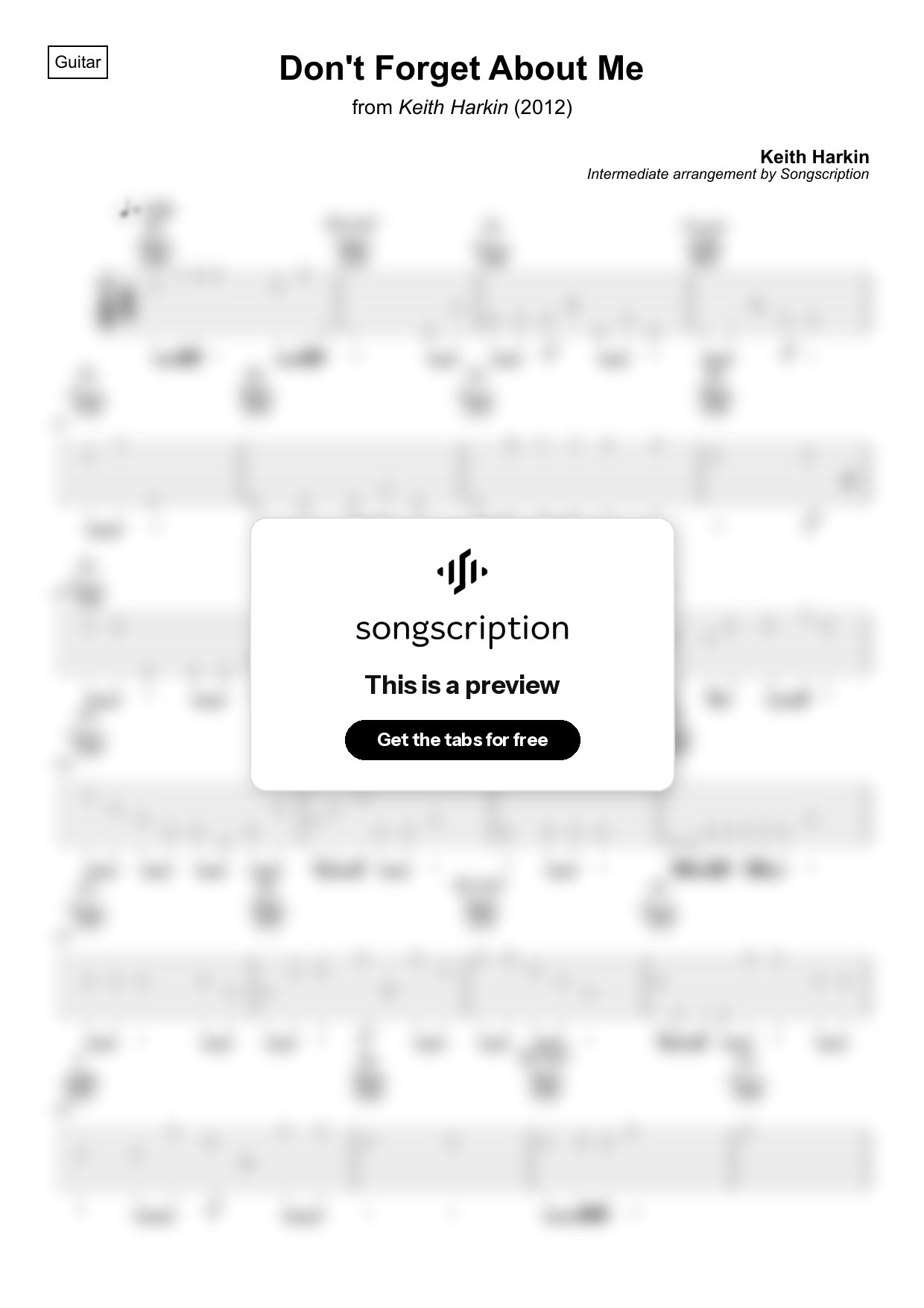 Intermediate Acoustic Guitar Tabs for "Don't Forget About Me" by Keith Harkin