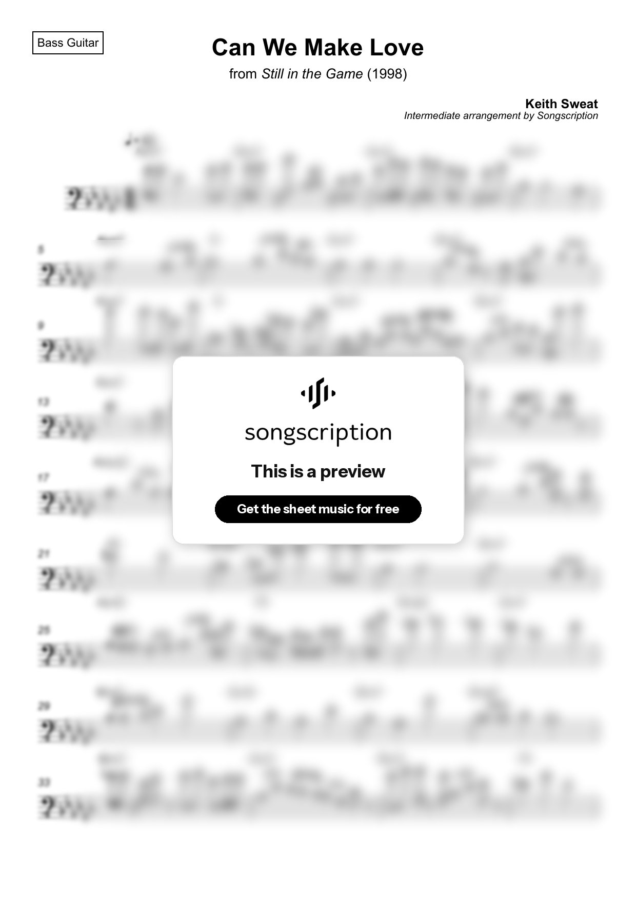 Intermediate Bass Guitar Sheet Music for "Can We Make Love" by Keith Sweat
