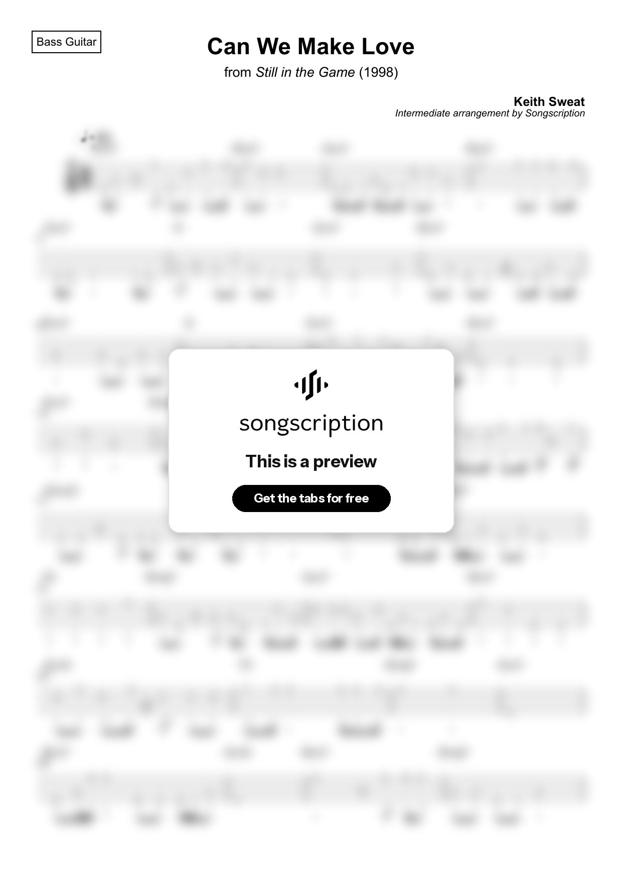Intermediate Bass Guitar Tabs for "Can We Make Love" by Keith Sweat
