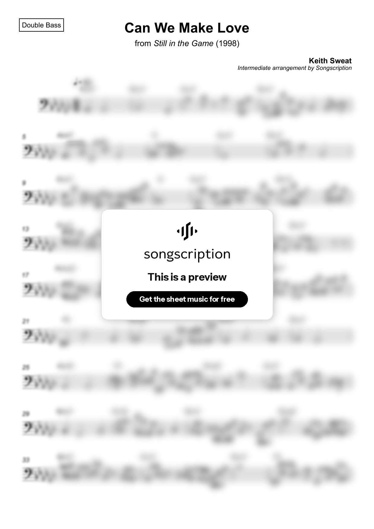 Intermediate Double Bass Sheet Music for "Can We Make Love" by Keith Sweat