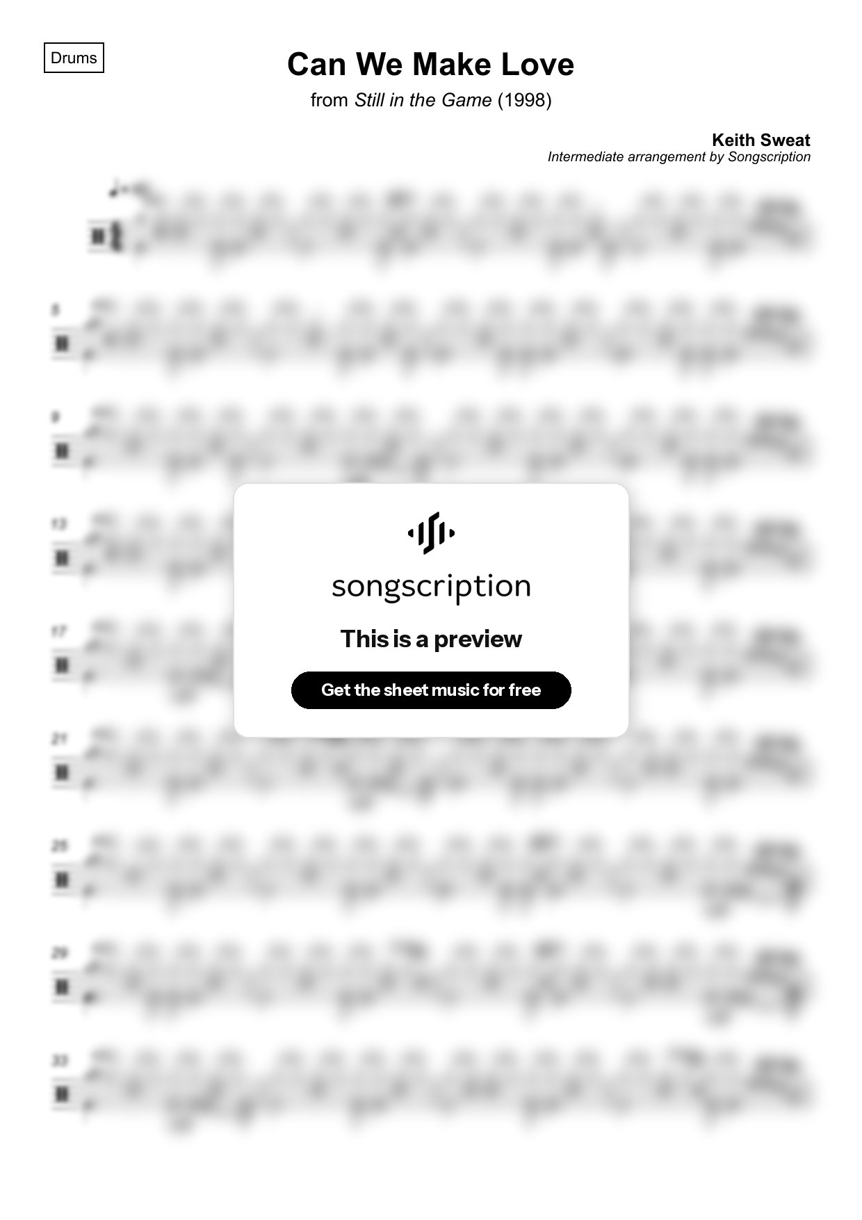 Intermediate Drums Sheet Music for "Can We Make Love" by Keith Sweat