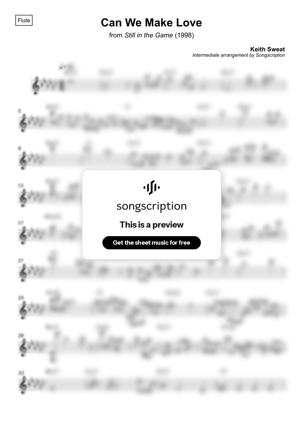 Intermediate Flute Sheet Music for "Can We Make Love" by Keith Sweat