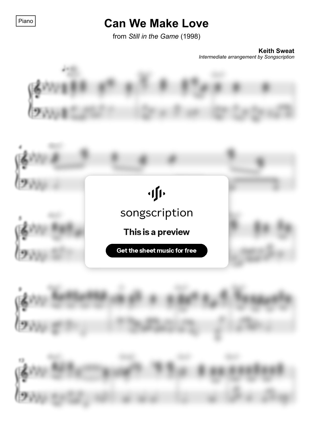 Intermediate Piano Sheet Music for "Can We Make Love" by Keith Sweat