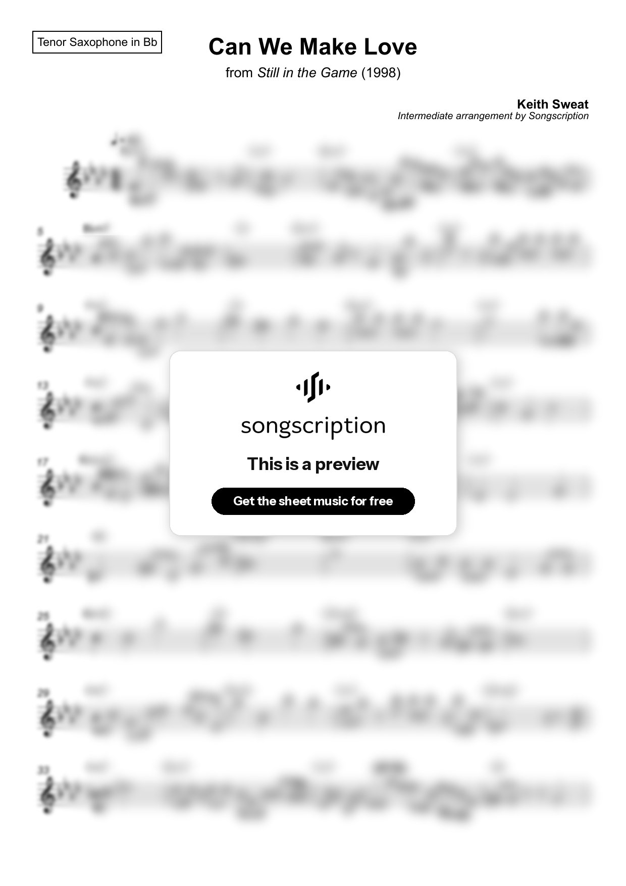 Intermediate Tenor Sax Sheet Music for "Can We Make Love" by Keith Sweat