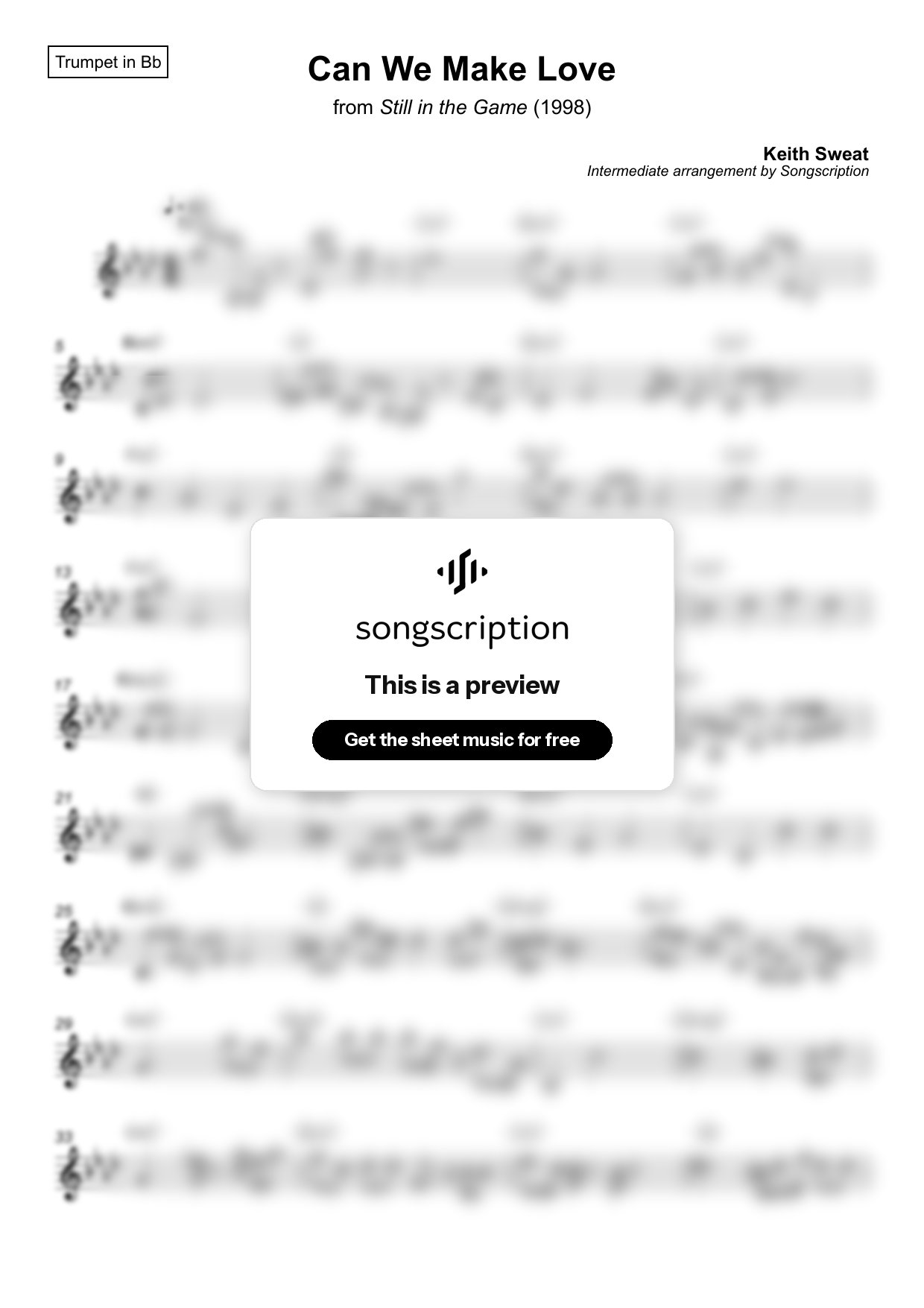 Intermediate Trumpet Sheet Music for "Can We Make Love" by Keith Sweat