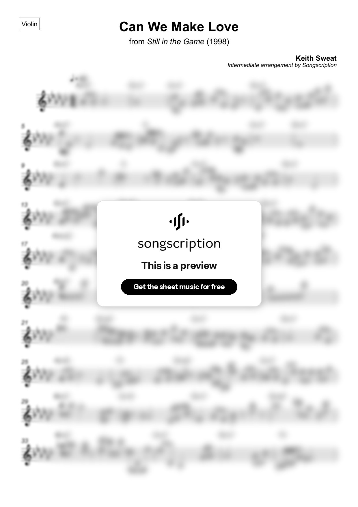 Intermediate Violin Sheet Music for "Can We Make Love" by Keith Sweat