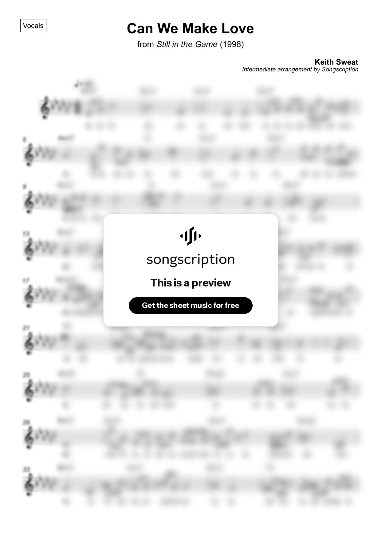 Intermediate Vocals Sheet Music for "Can We Make Love" by Keith Sweat