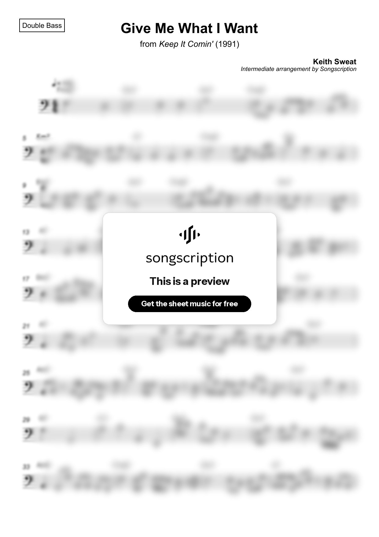 Intermediate Double Bass Sheet Music for "Give Me What I Want" by Keith Sweat