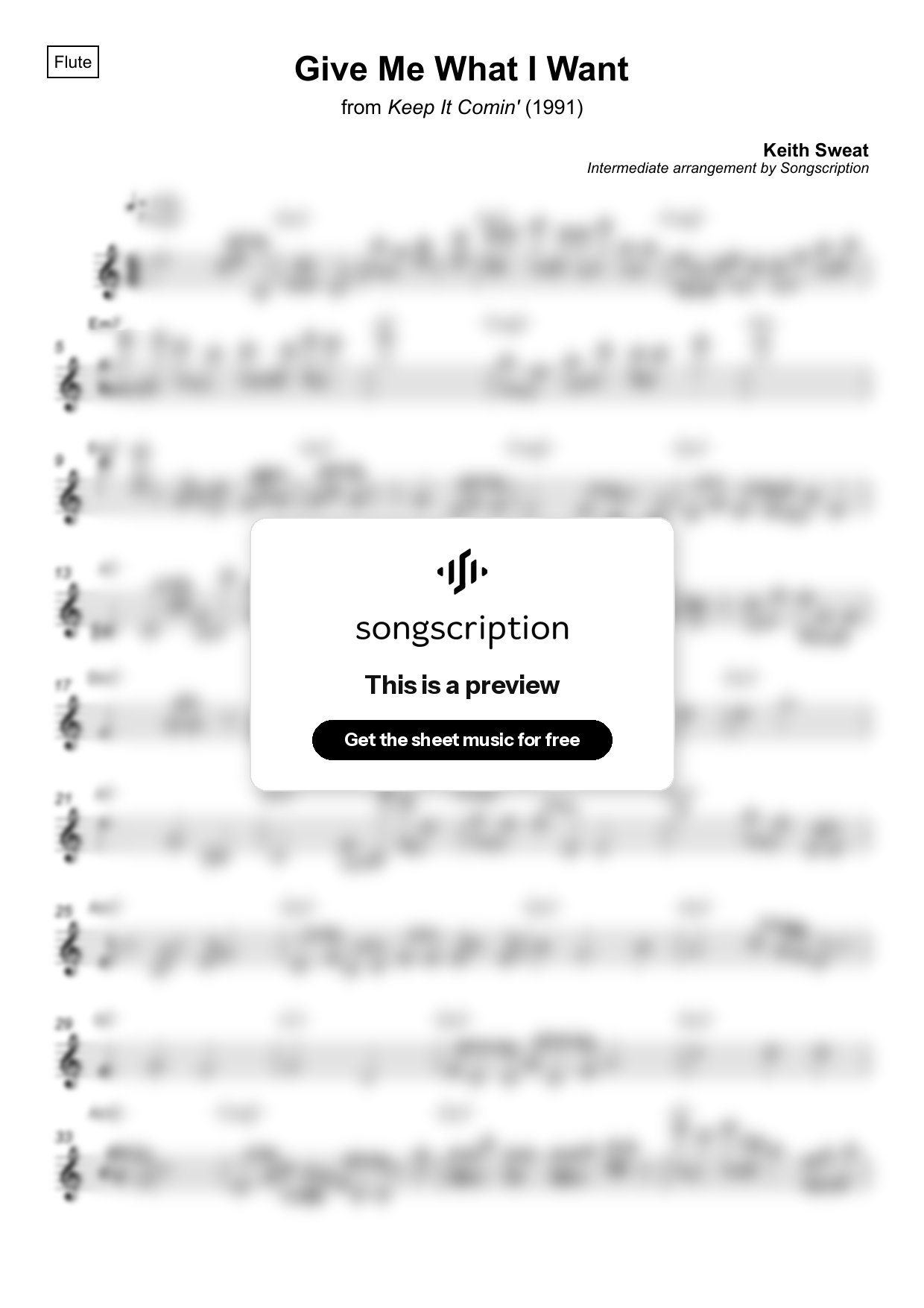 Intermediate Flute Sheet Music for "Give Me What I Want" by Keith Sweat