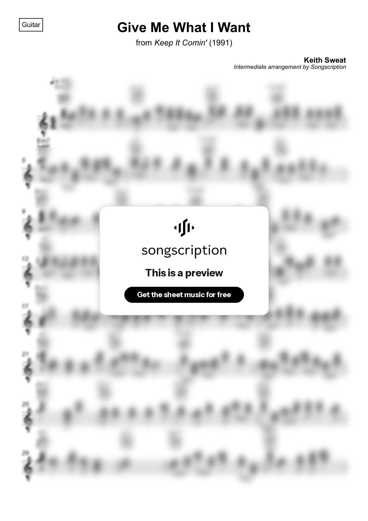 Intermediate Acoustic Guitar Sheet Music for "Give Me What I Want" by Keith Sweat