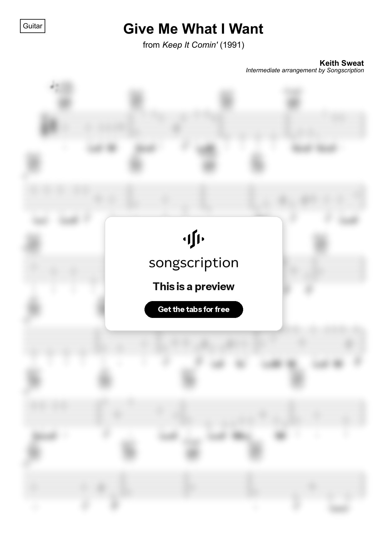 Intermediate Acoustic Guitar Tabs for "Give Me What I Want" by Keith Sweat