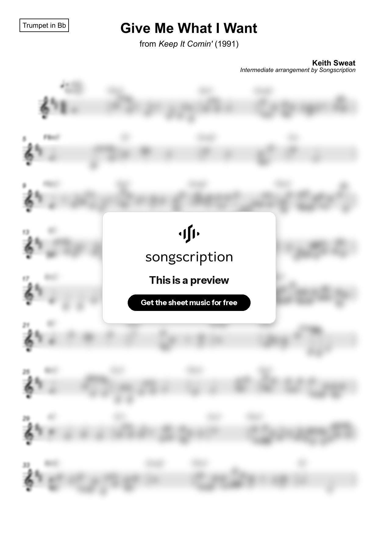 Intermediate Trumpet Sheet Music for "Give Me What I Want" by Keith Sweat