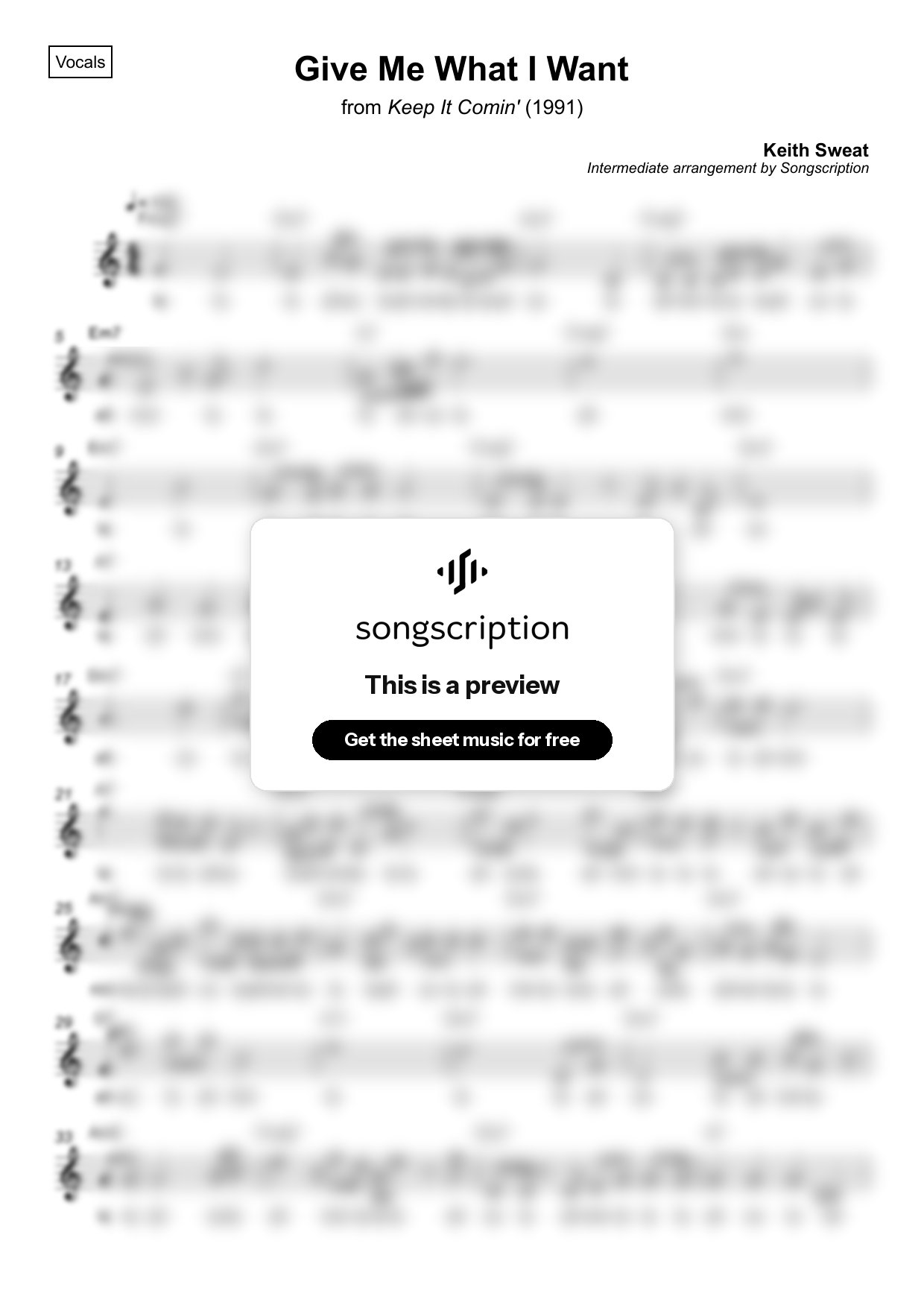 Intermediate Vocals Sheet Music for "Give Me What I Want" by Keith Sweat
