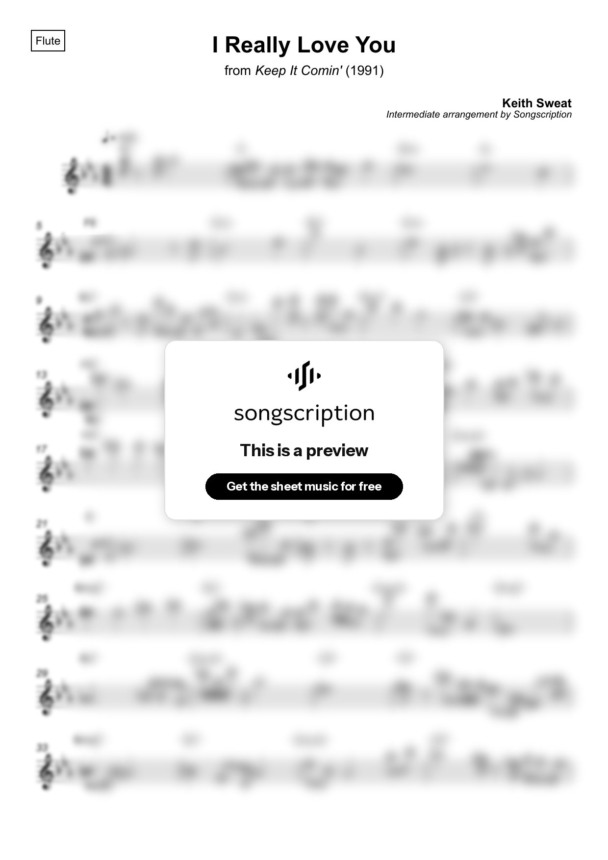 Intermediate Flute Sheet Music for "I Really Love You" by Keith Sweat