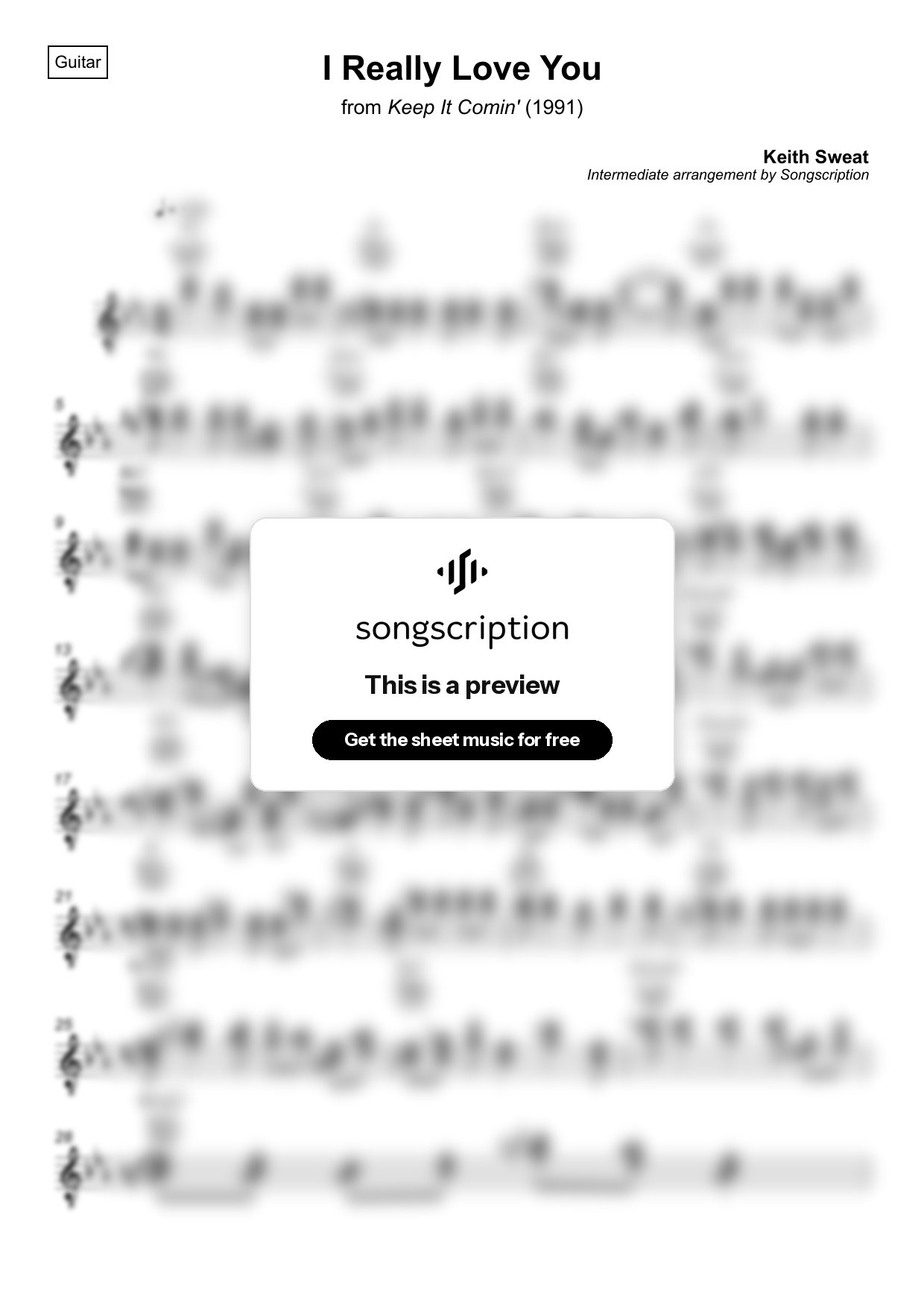Intermediate Acoustic Guitar Sheet Music for "I Really Love You" by Keith Sweat