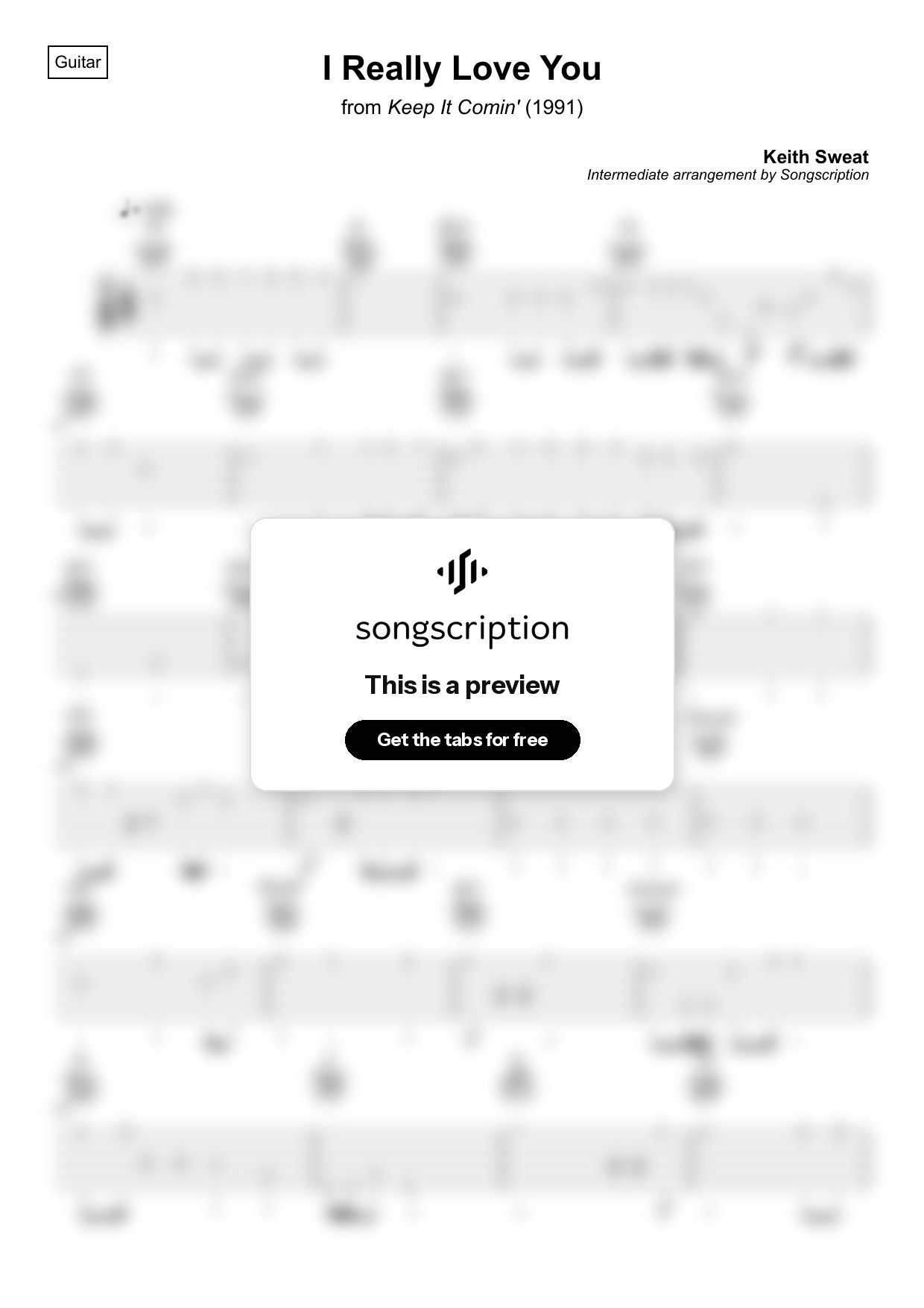 Intermediate Acoustic Guitar Tabs for "I Really Love You" by Keith Sweat