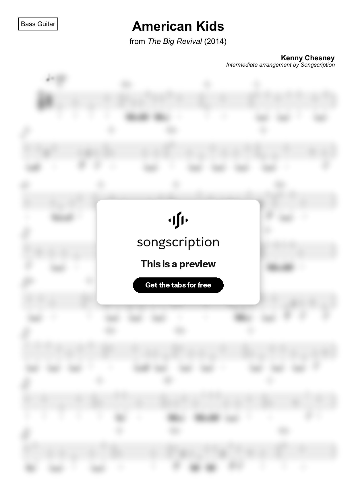 Intermediate Bass Guitar Tabs for "American Kids" by Kenny Chesney
