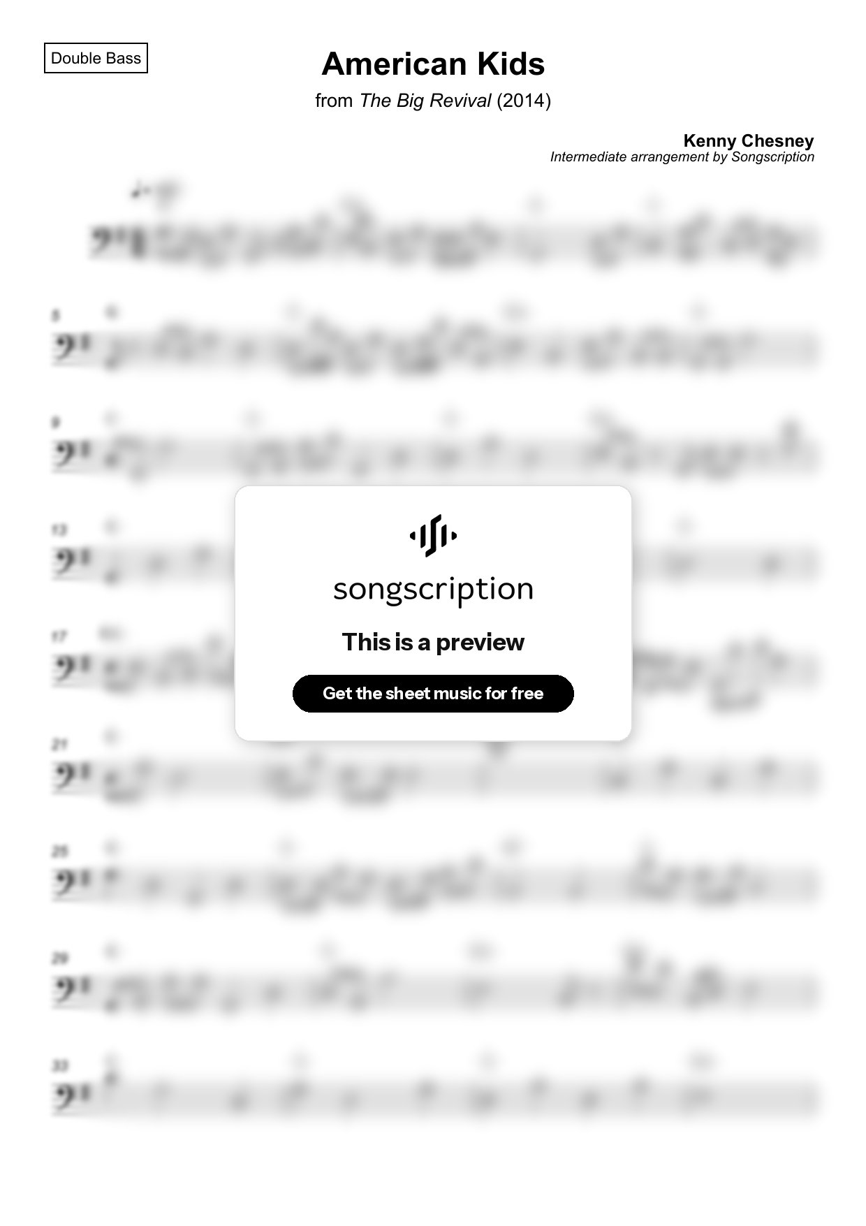Intermediate Double Bass Sheet Music for "American Kids" by Kenny Chesney