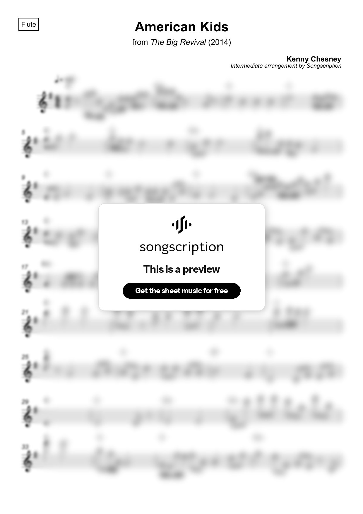 Intermediate Flute Sheet Music for "American Kids" by Kenny Chesney