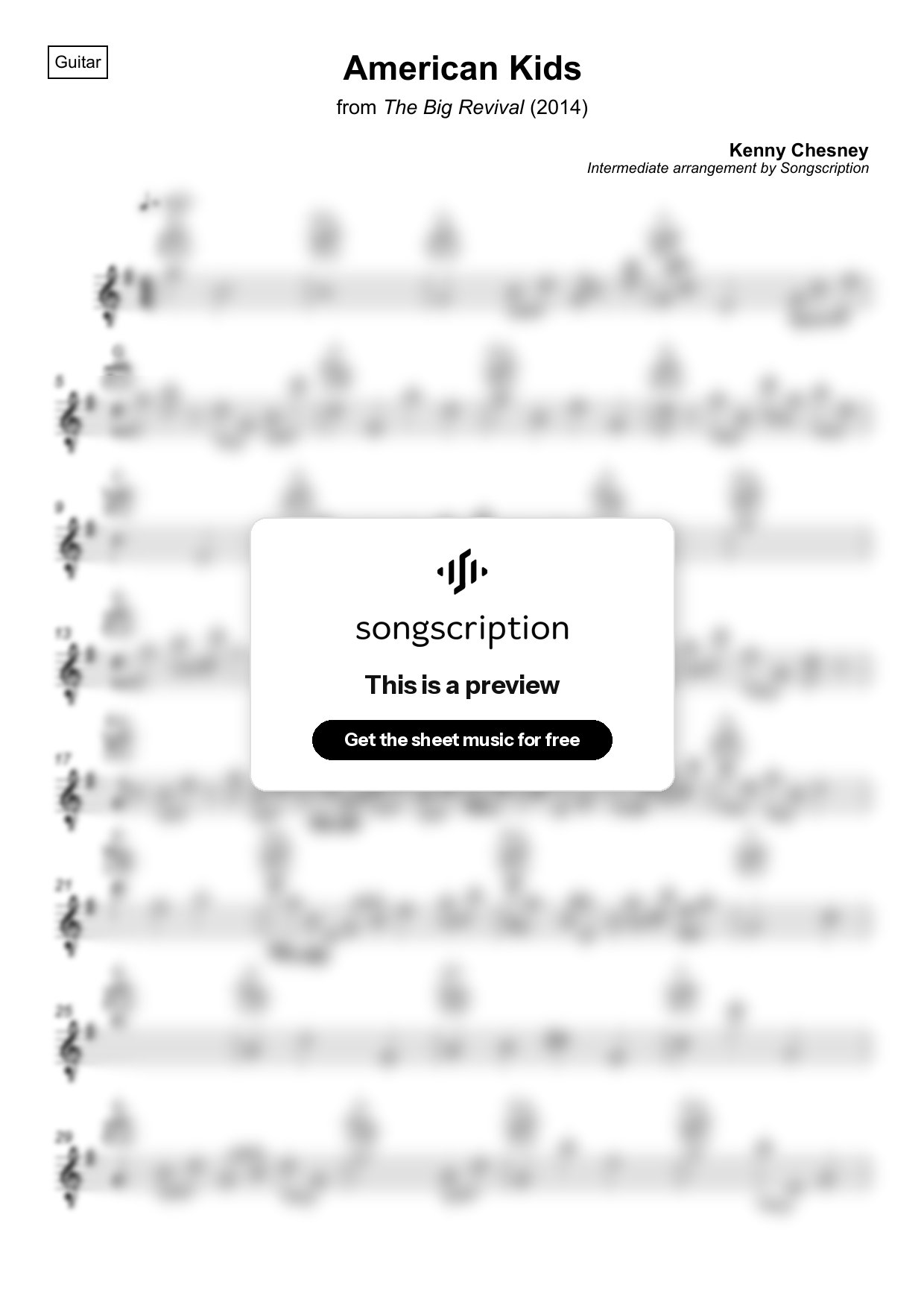 Intermediate Acoustic Guitar Sheet Music for "American Kids" by Kenny Chesney