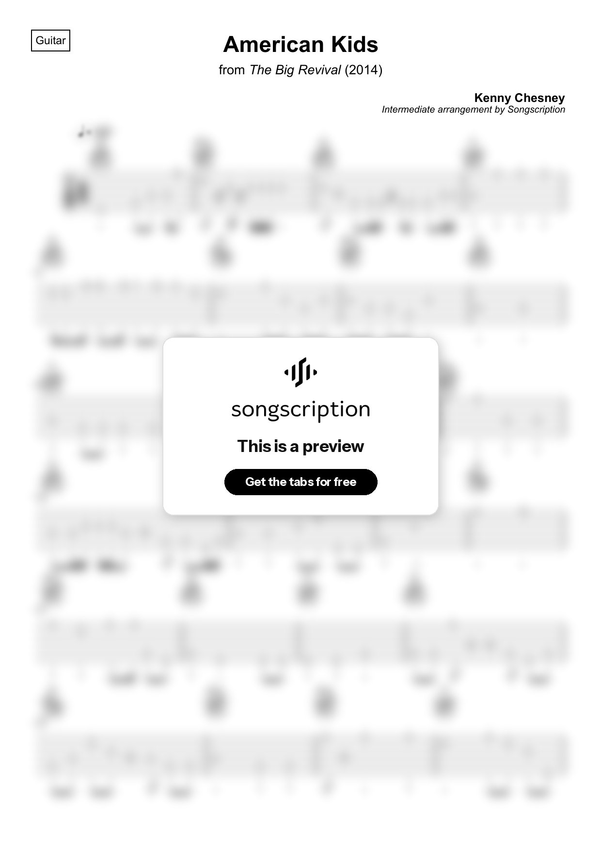 Intermediate Acoustic Guitar Tabs for "American Kids" by Kenny Chesney