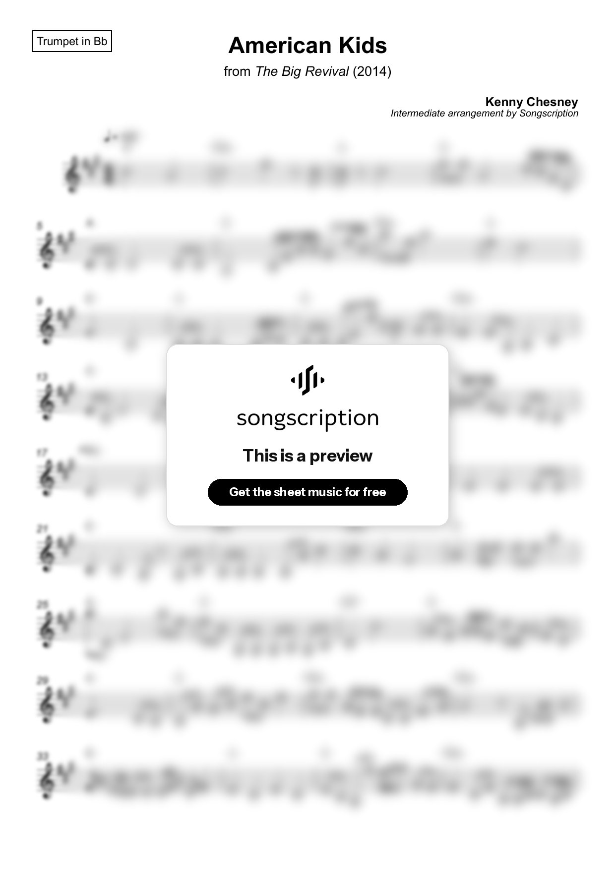 Intermediate Trumpet Sheet Music for "American Kids" by Kenny Chesney