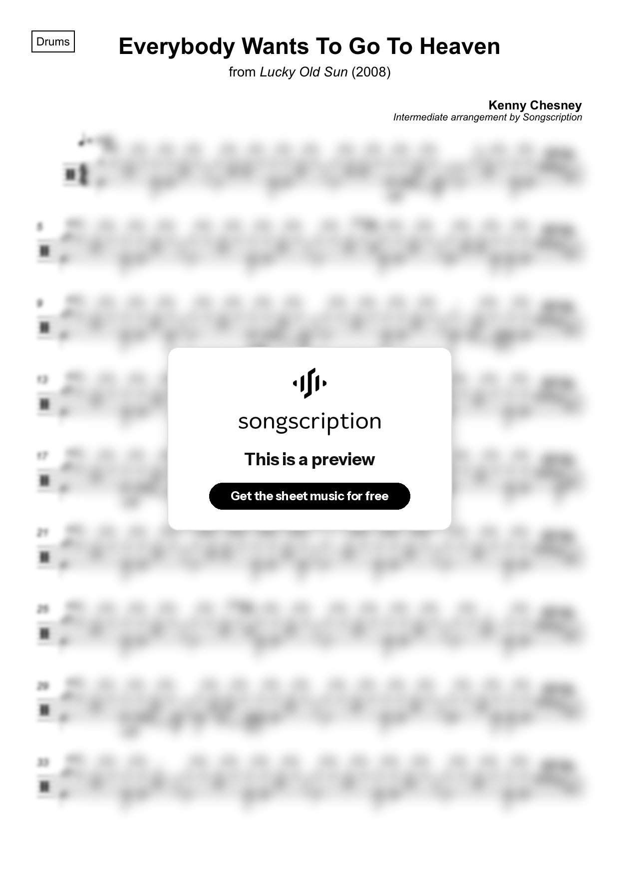 Intermediate Drums Sheet Music for "Everybody Wants To Go To Heaven" by Kenny Chesney