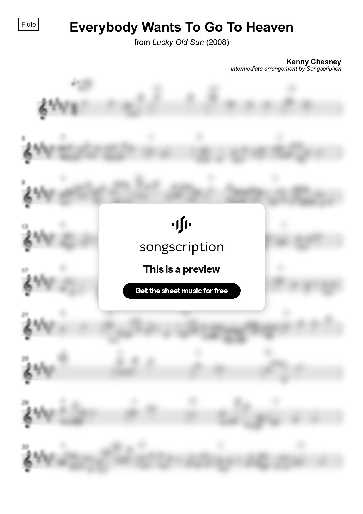 Intermediate Flute Sheet Music for "Everybody Wants To Go To Heaven" by Kenny Chesney