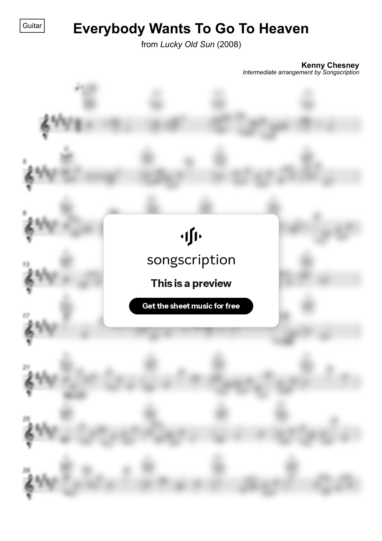 Intermediate Acoustic Guitar Sheet Music for "Everybody Wants To Go To Heaven" by Kenny Chesney