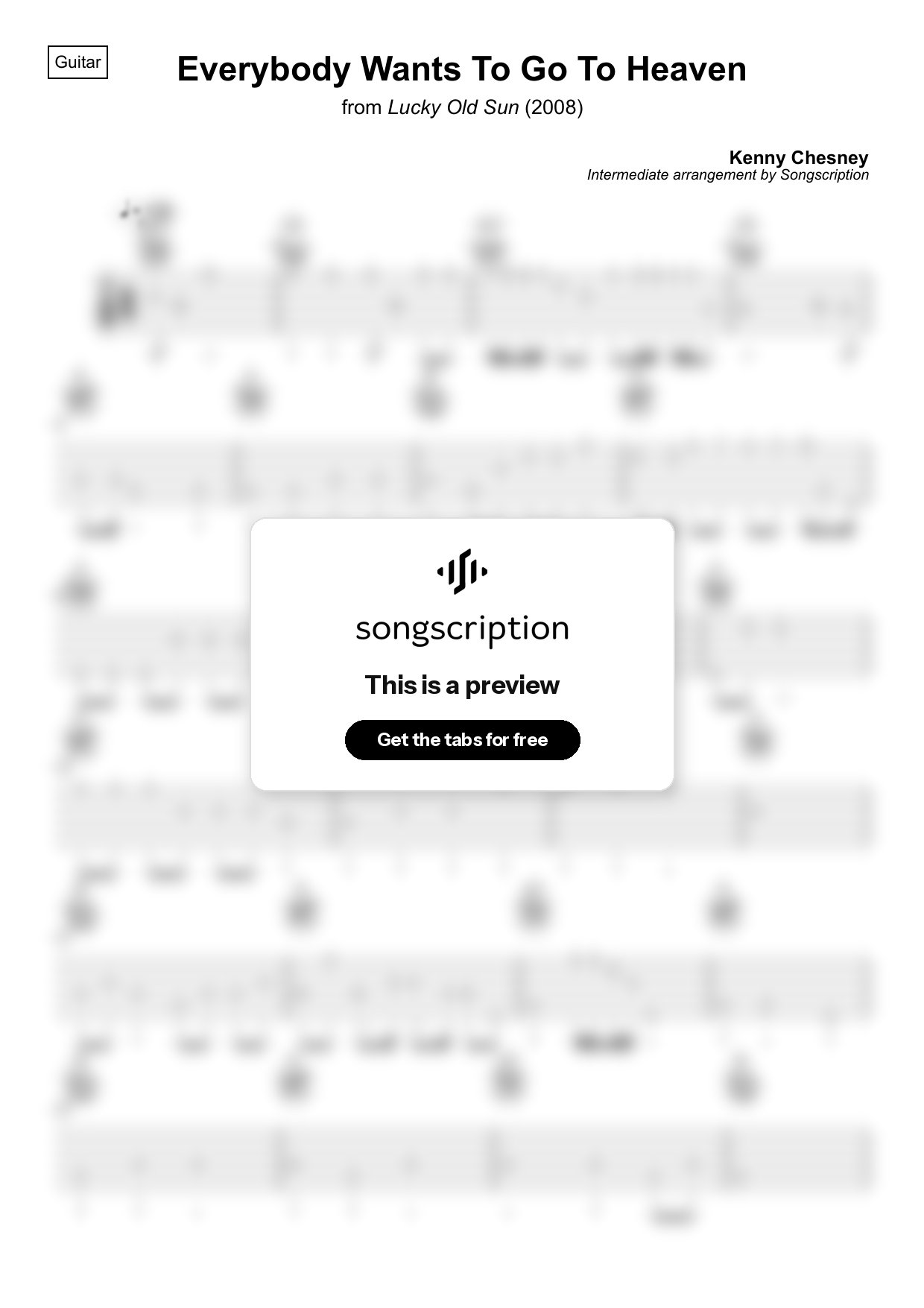 Intermediate Acoustic Guitar Tabs for "Everybody Wants To Go To Heaven" by Kenny Chesney