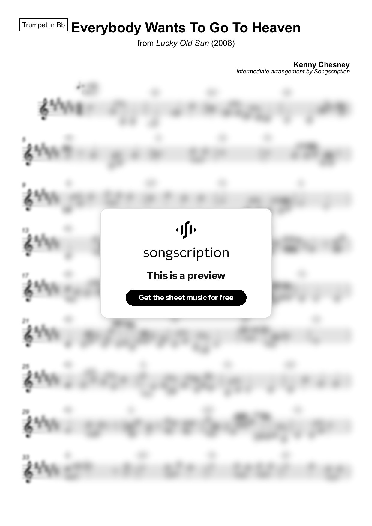 Intermediate Trumpet Sheet Music for "Everybody Wants To Go To Heaven" by Kenny Chesney