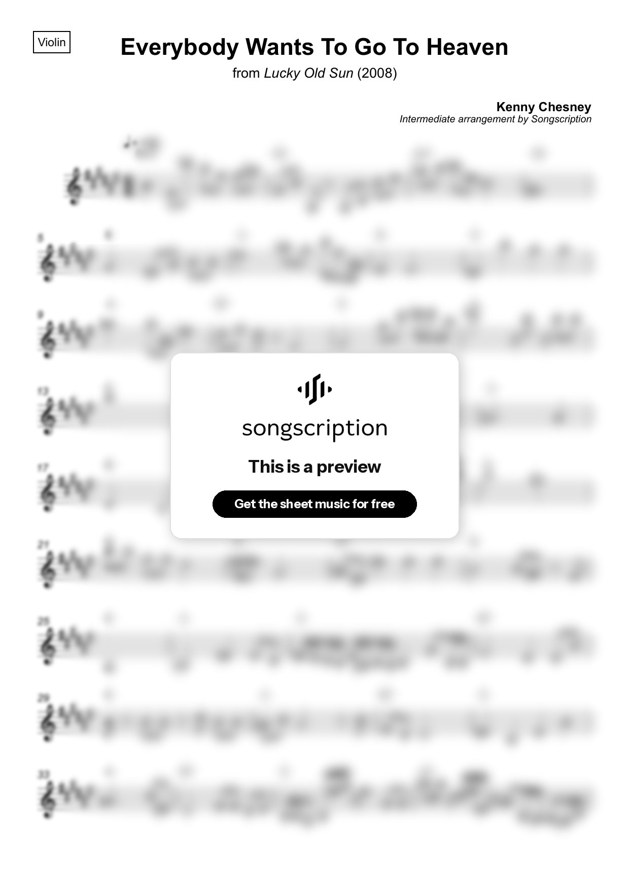 Intermediate Violin Sheet Music for "Everybody Wants To Go To Heaven" by Kenny Chesney