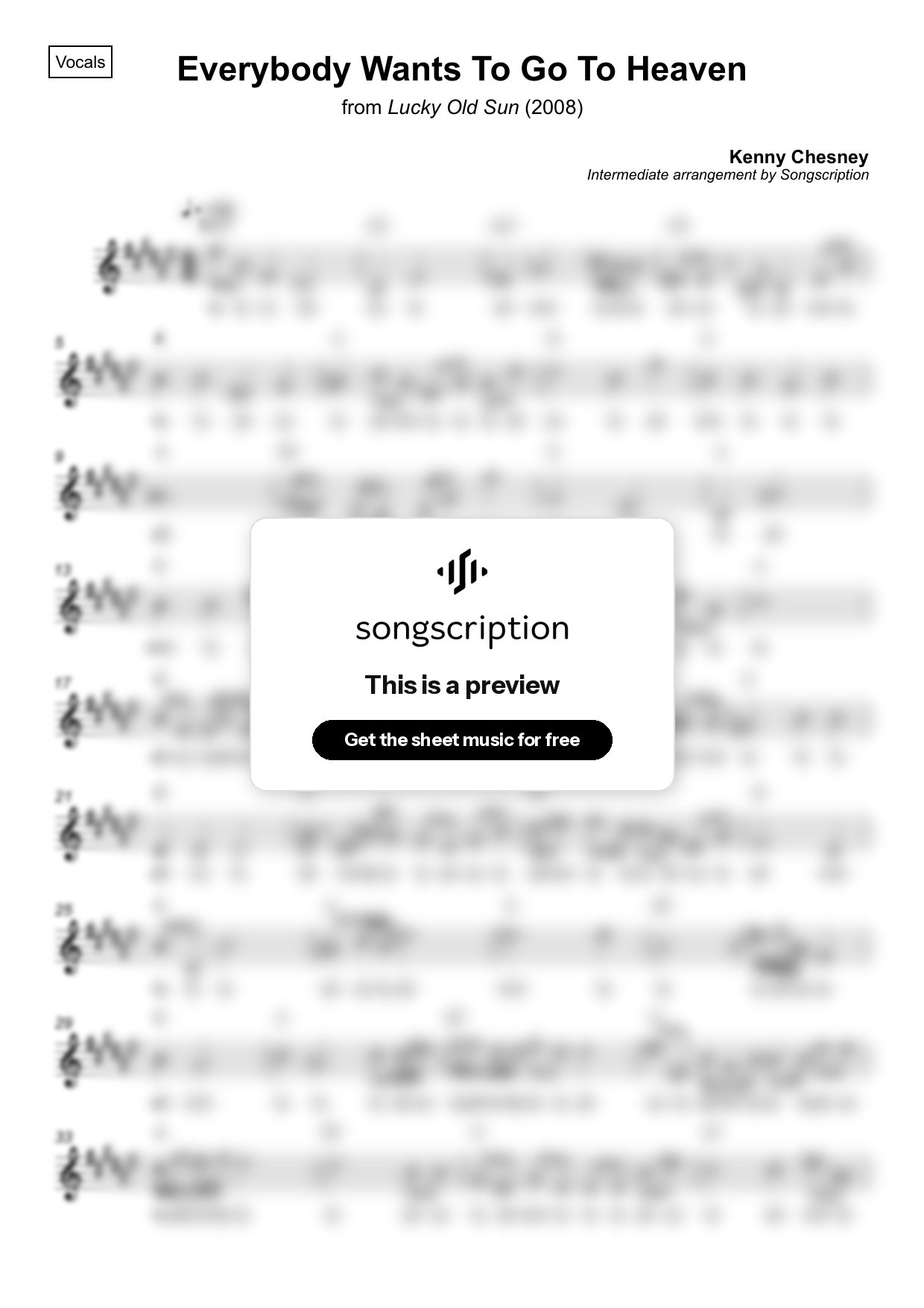 Intermediate Vocals Sheet Music for "Everybody Wants To Go To Heaven" by Kenny Chesney