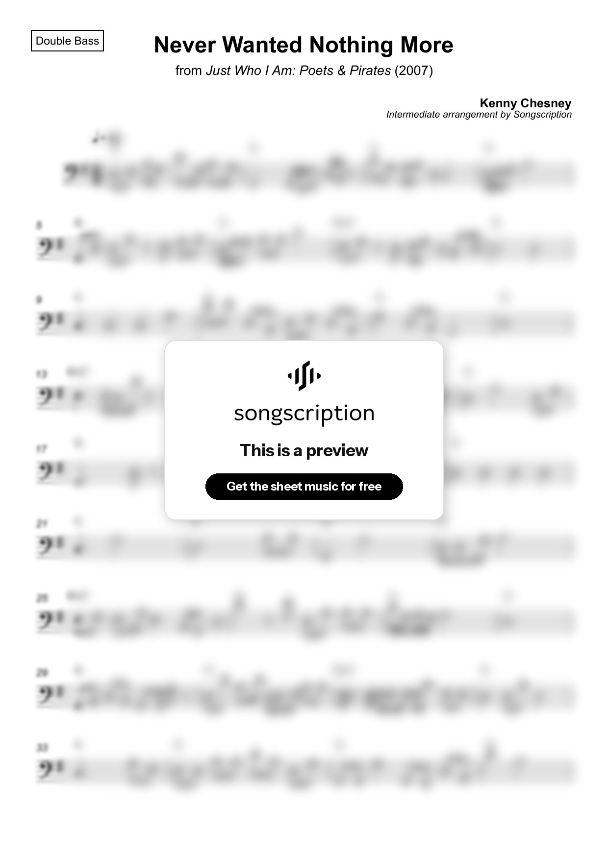 Intermediate Double Bass Sheet Music for "Never Wanted Nothing More" by Kenny Chesney