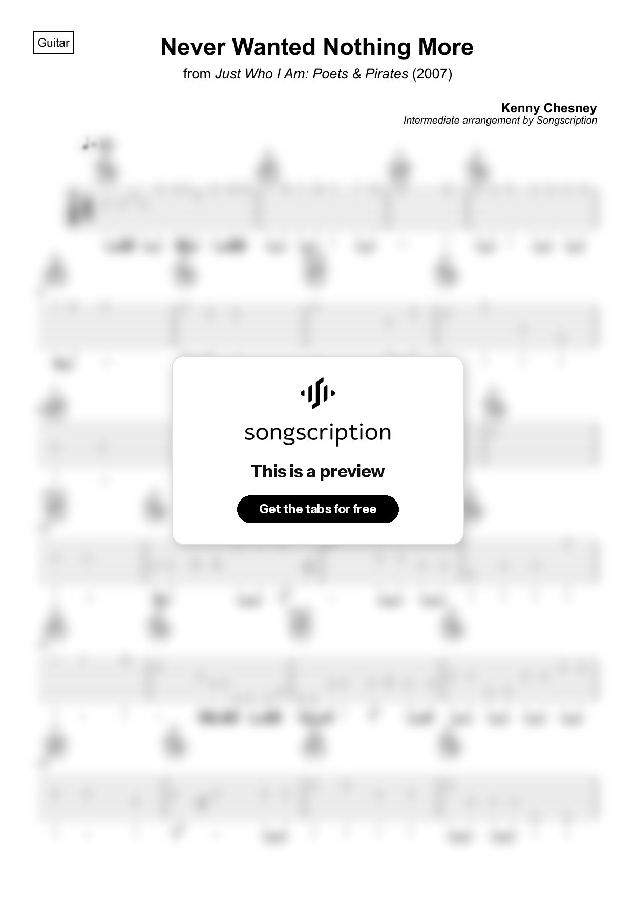 Intermediate Acoustic Guitar Tabs for "Never Wanted Nothing More" by Kenny Chesney