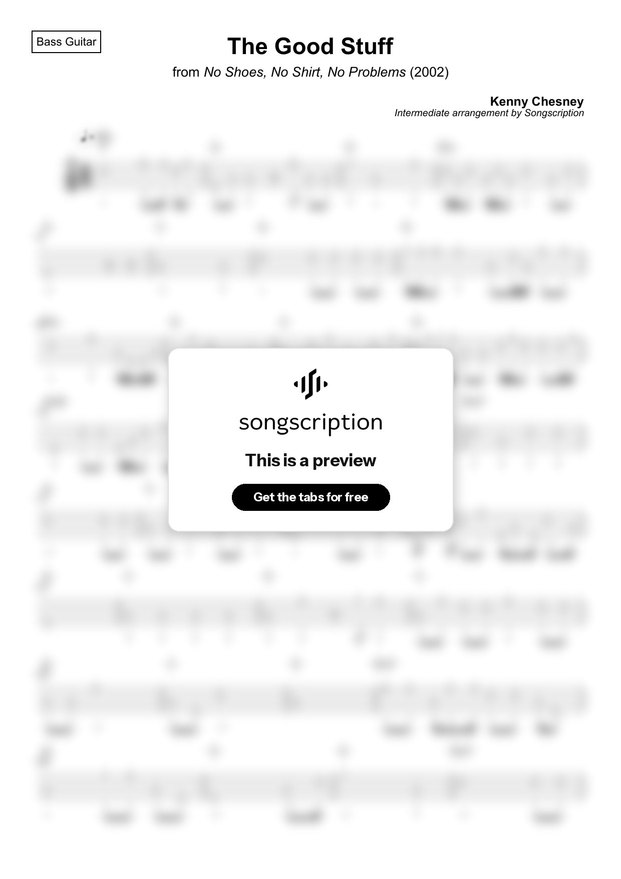 Intermediate Bass Guitar Tabs for "The Good Stuff" by Kenny Chesney
