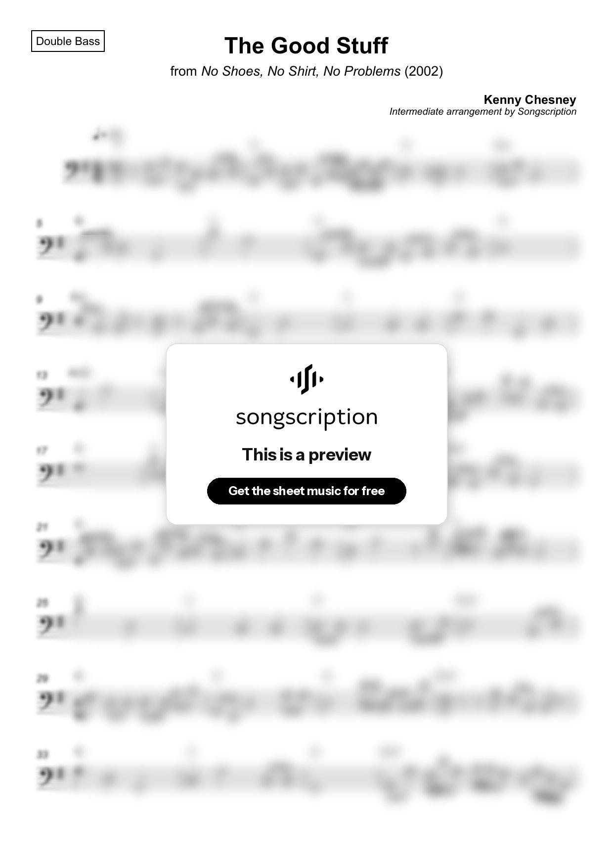 Intermediate Double Bass Sheet Music for "The Good Stuff" by Kenny Chesney