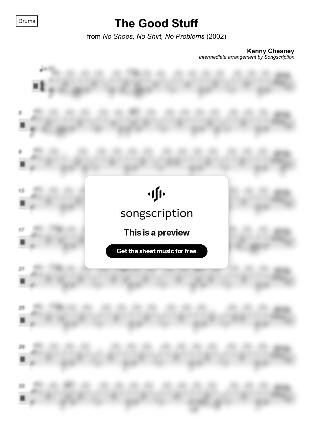 Intermediate Drums Sheet Music for "The Good Stuff" by Kenny Chesney