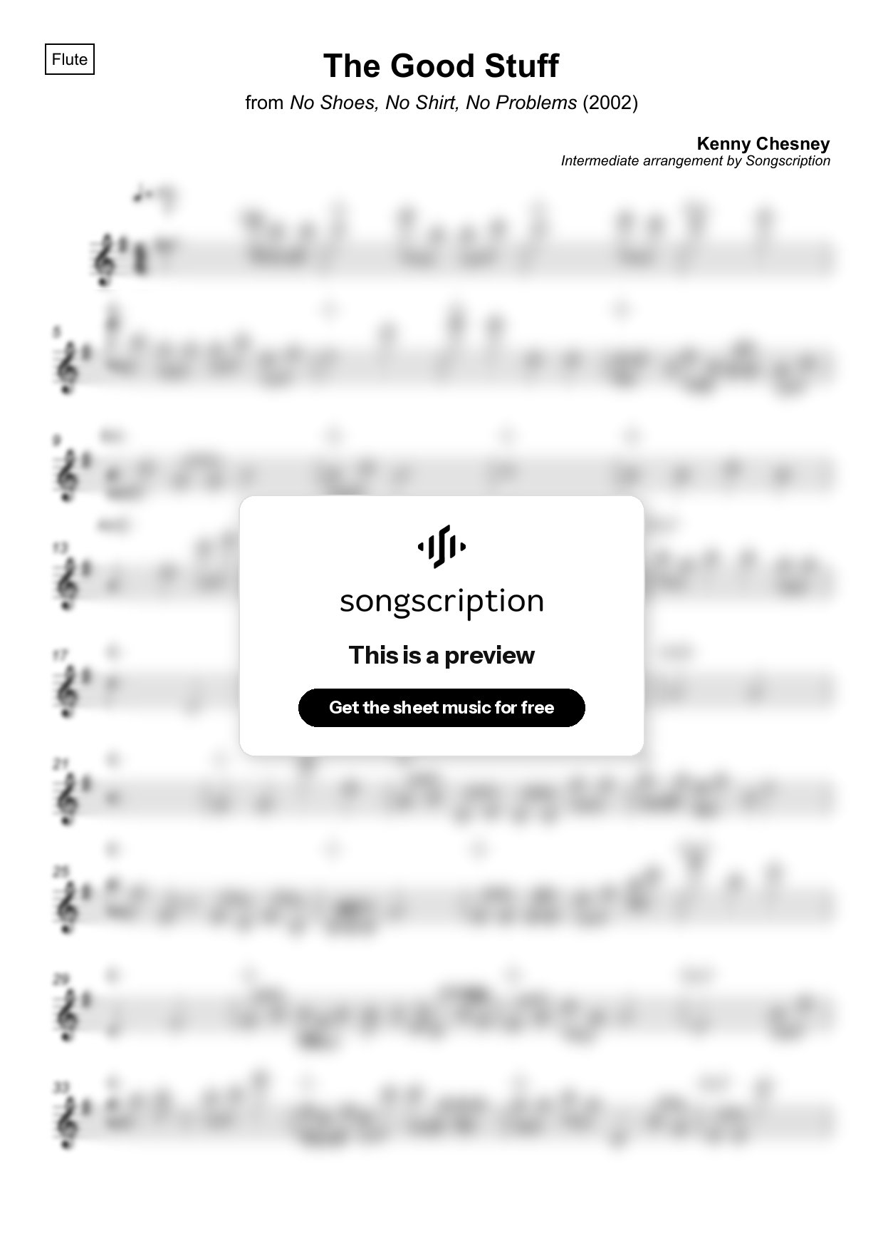 Intermediate Flute Sheet Music for "The Good Stuff" by Kenny Chesney