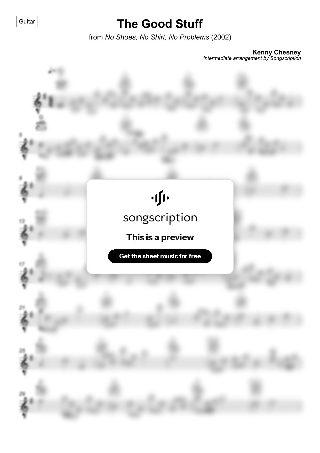 Intermediate Acoustic Guitar Sheet Music for "The Good Stuff" by Kenny Chesney