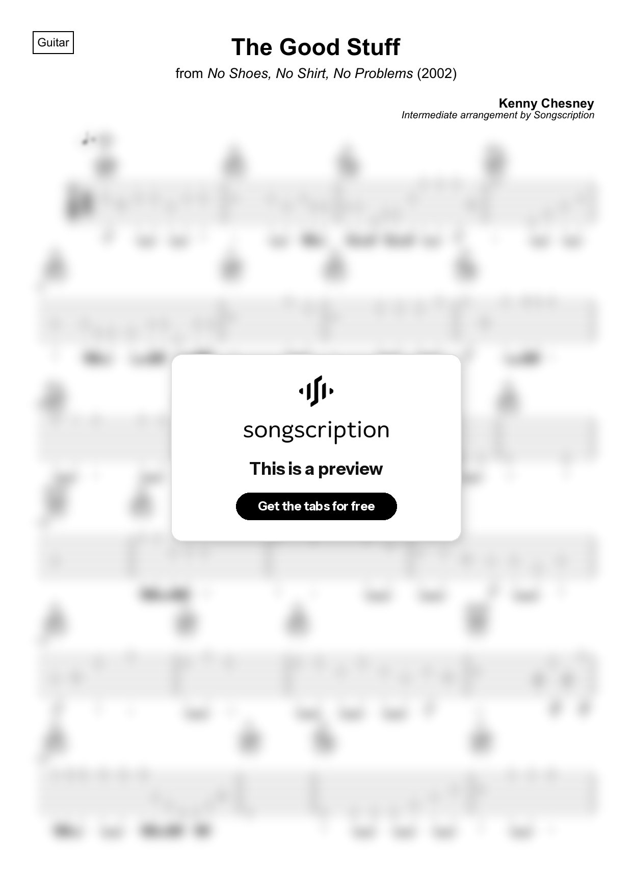Intermediate Acoustic Guitar Tabs for "The Good Stuff" by Kenny Chesney