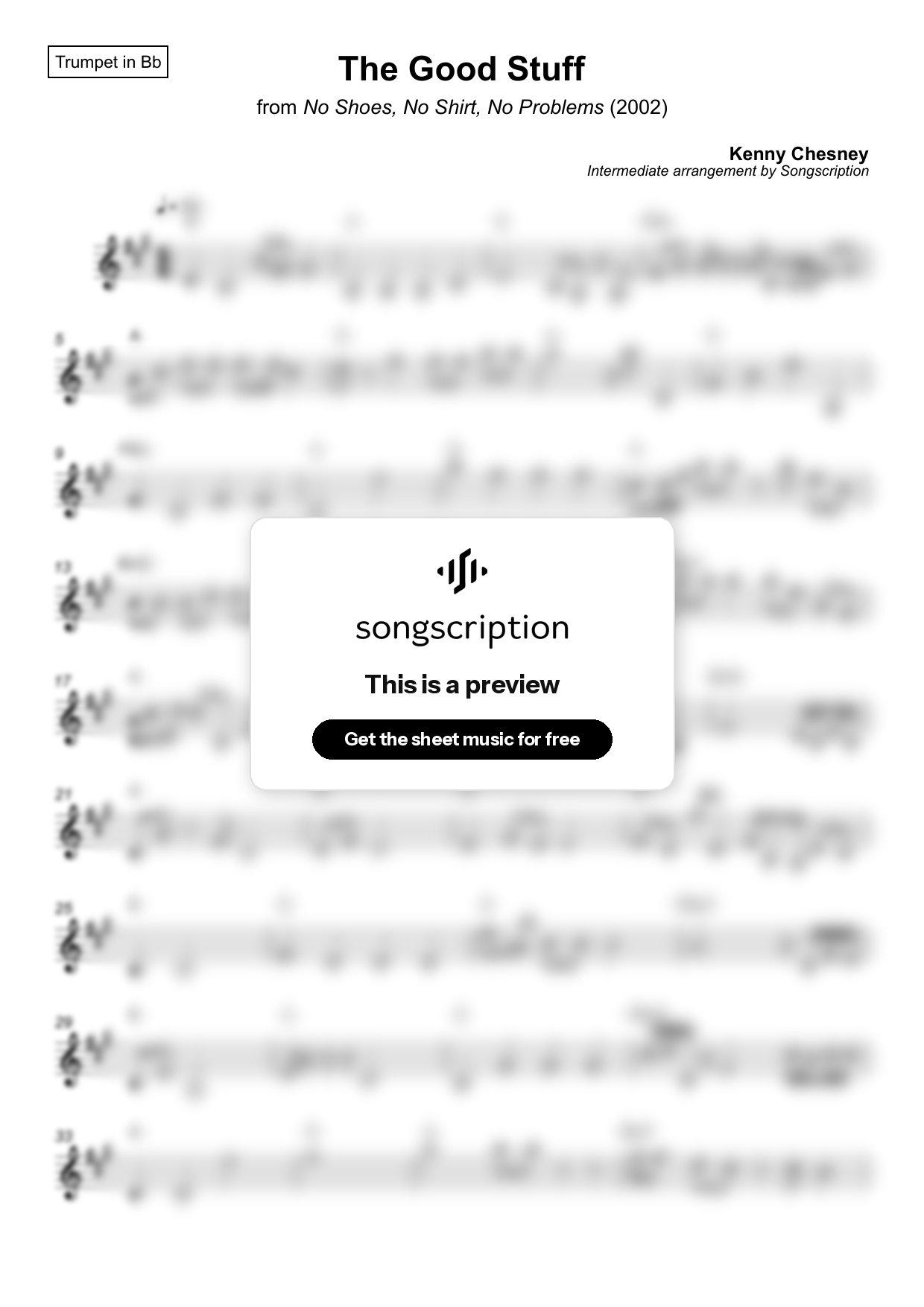 Intermediate Trumpet Sheet Music for "The Good Stuff" by Kenny Chesney